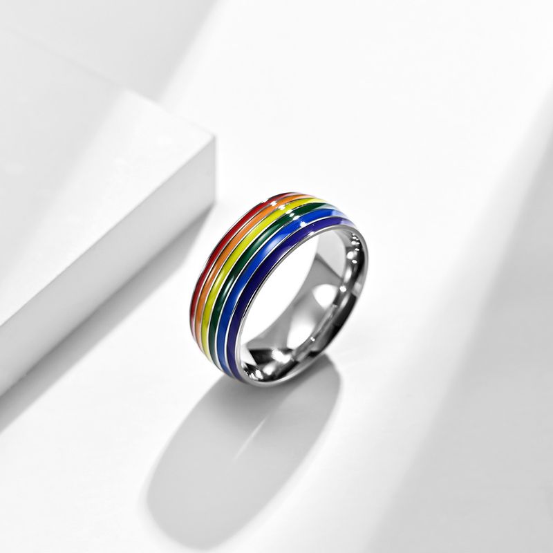 Anello in acciaio al titanio con elemento arcobaleno, nicchia personalizzata, gioielli in acciaio inossidabile_voghion.com