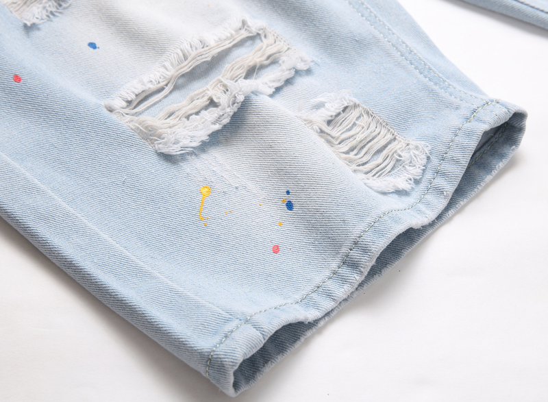 Ropa de hombre Pantalones cortos de mezclilla para hombre hipster personalidad swing pintura pantalones ajustados de cintura media_voghion.com