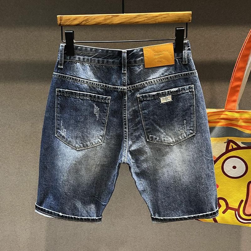 Herren-Distressed-Jeansshorts – zerrissener, lässiger High-Street-Stil, mittellange Cargo-Shorts aus gewaschener Baumwolle für den Sommer (Blau, Größen 28–36)_voghion.com
