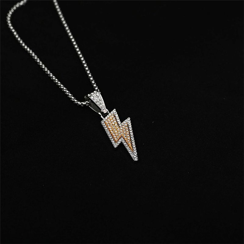 Collana in acciaio al titanio con fulmini e diamanti pieni, catena per maglione di alta qualità_voghion.com