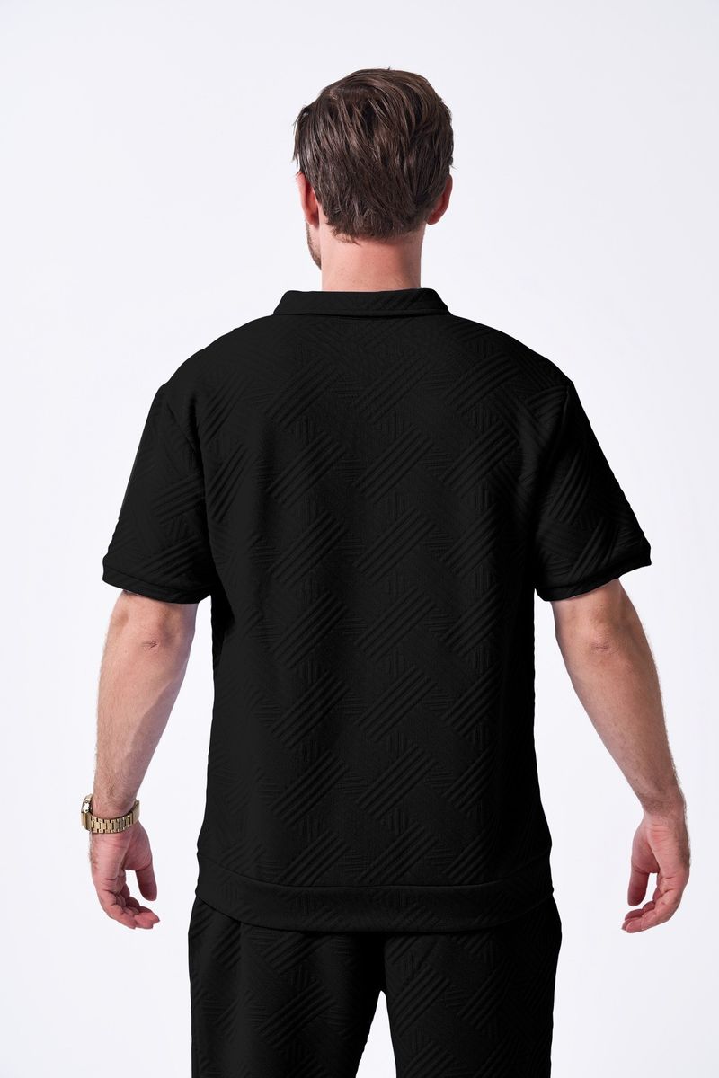 Men's Clothing Summer New Men's Simple Casual Jacquard Short Sleeved Zipper Cardigan Jacket Shorts Suit_voghion.com