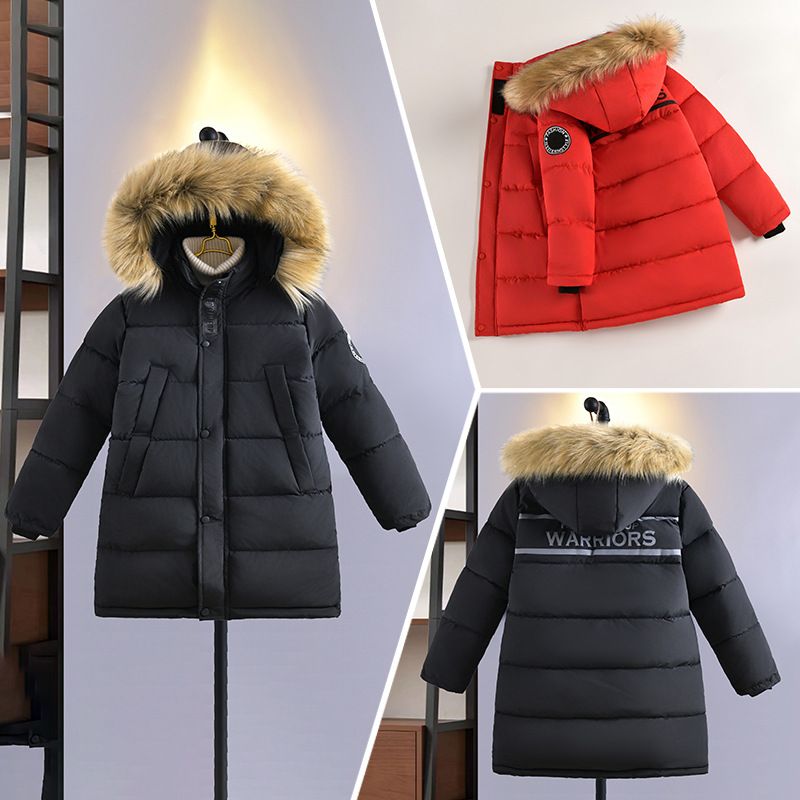 Manteau d'hiver en coton pour garçon, version coréenne, grande taille, lettre pour enfants, mi-long, en duvet, épais et chaud, tendance_voghion.com