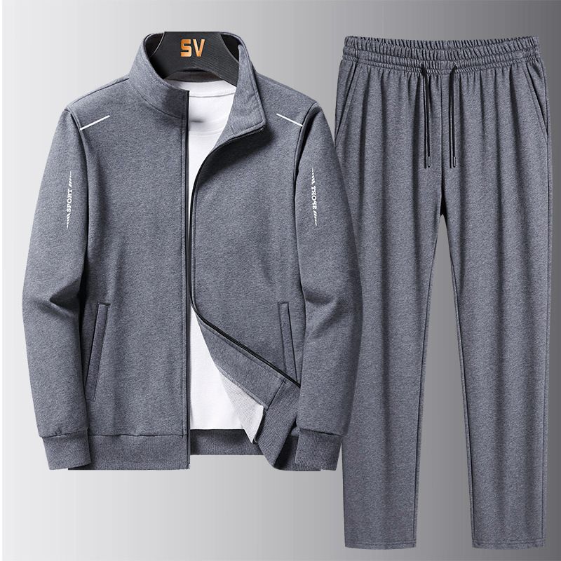 001 New Sports Men Spring Autumn Sweatshirt Straight Pants Running Casual Two-piece Set Plus Size Cardigan Suit Customized_voghion.com