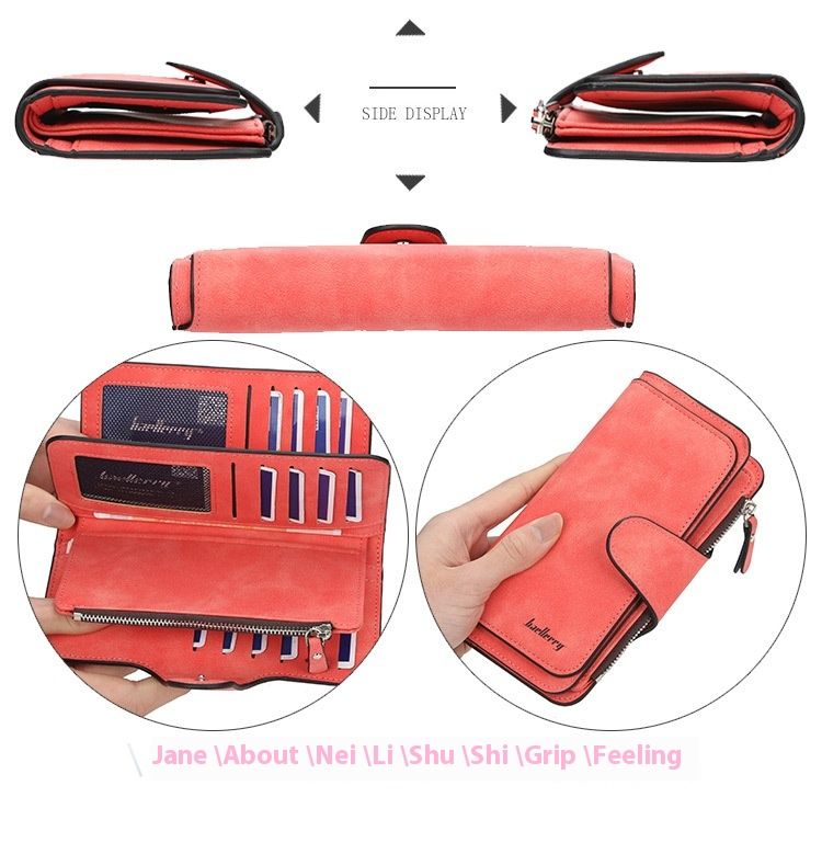 Baellerry Multi-card Frosted Two-color Fabric Tri-fold Commuter Hundred Ladies Long Wallet Vertical Clutch Bag_voghion.com