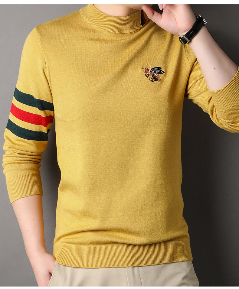 Maglione mezzo collo lavorato a maglia tinta unita autunno e inverno Camicia con fondo elastico di qualità Lino da uomo di fascia alta_voghion.com