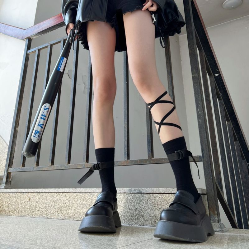 2025d Functional Lace-up Workwear Cool Punk Dark Gothic Hot Girl Style Ins Personality Belt Socks 200_voghion.com