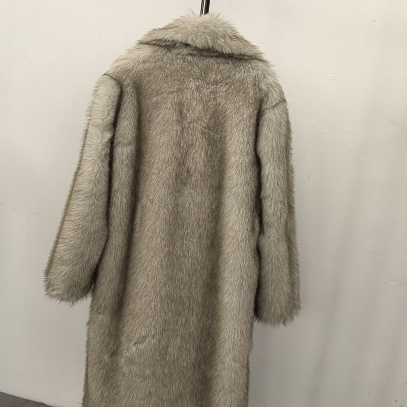 Damenbekleidung Hochwertiger Kunstpelz Umweltfreundlicher Damen Langer Kunstpelzmantel - Elegante Jacke Reverstaschen Individualisierbar_voghion.com