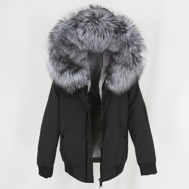 Abbigliamento donna nuovo parka con fodera in pelliccia artificiale ispessita, giacca con collo in pelliccia di volpe vera staccabile, cappotto di pelliccia_voghion.com