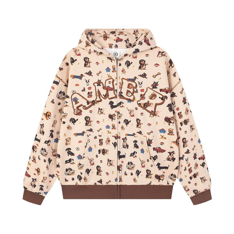 Felpa con cappuccio stile americano vintage con stampa completa retrò da uomo con stampa di cani giocosi - Pullover casual unisex per uomo e donna_voghion.com
