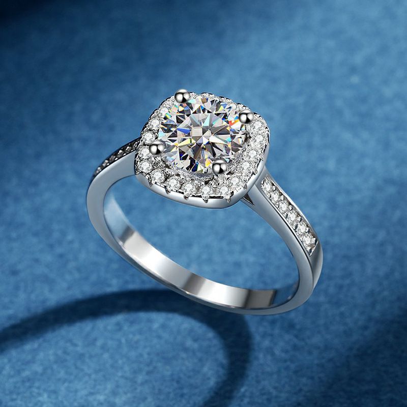 Pure Silver Women's Classic Luxury Square Bag 50 Cents 1 Carat Moissanite Diamond Ring Empty Support Live Broadcast_voghion.com