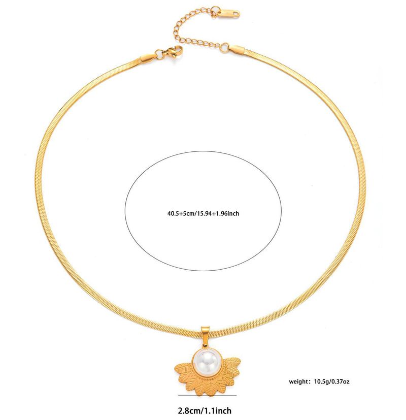 Dreiteiliges Set aus Edelstahlschmuck im Barockstil, Perlen, Blättern aus Titanstahl, Halsketten, Ringen und Ohrringen_voghion.com