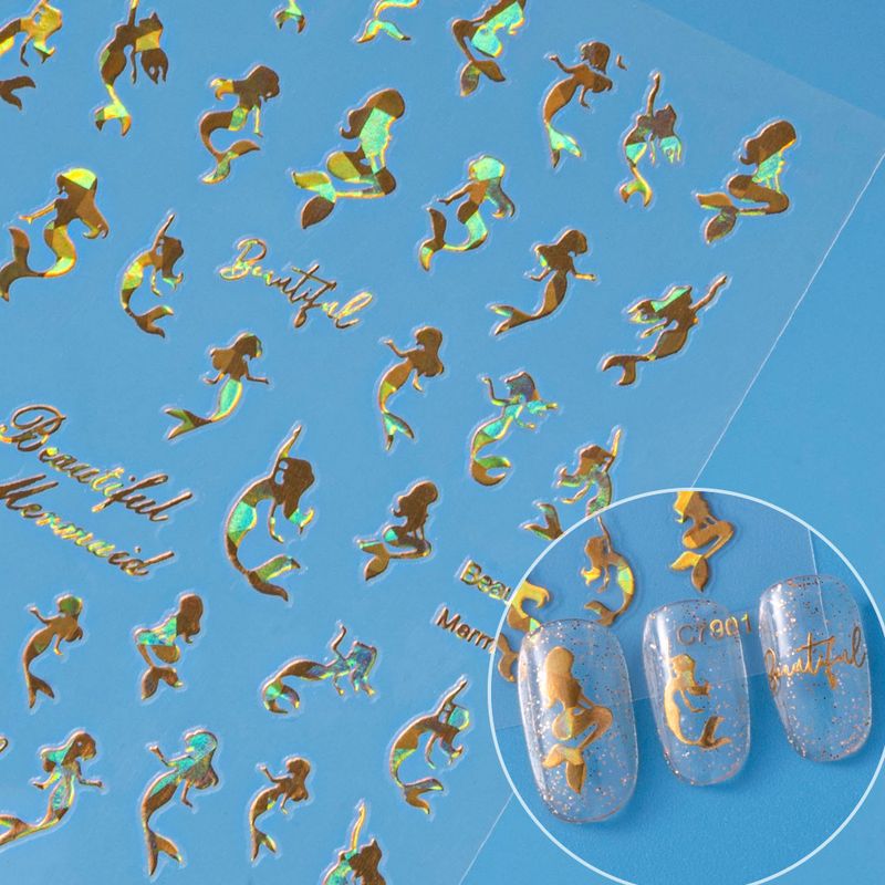 Neonfarbene Meerjungfrau-Nagelaufkleber – Cartoon-Ozean-Stil | Europäisch-amerikanische Mode-Nagelkunst für Frauen, einfach anzubringen_voghion.com