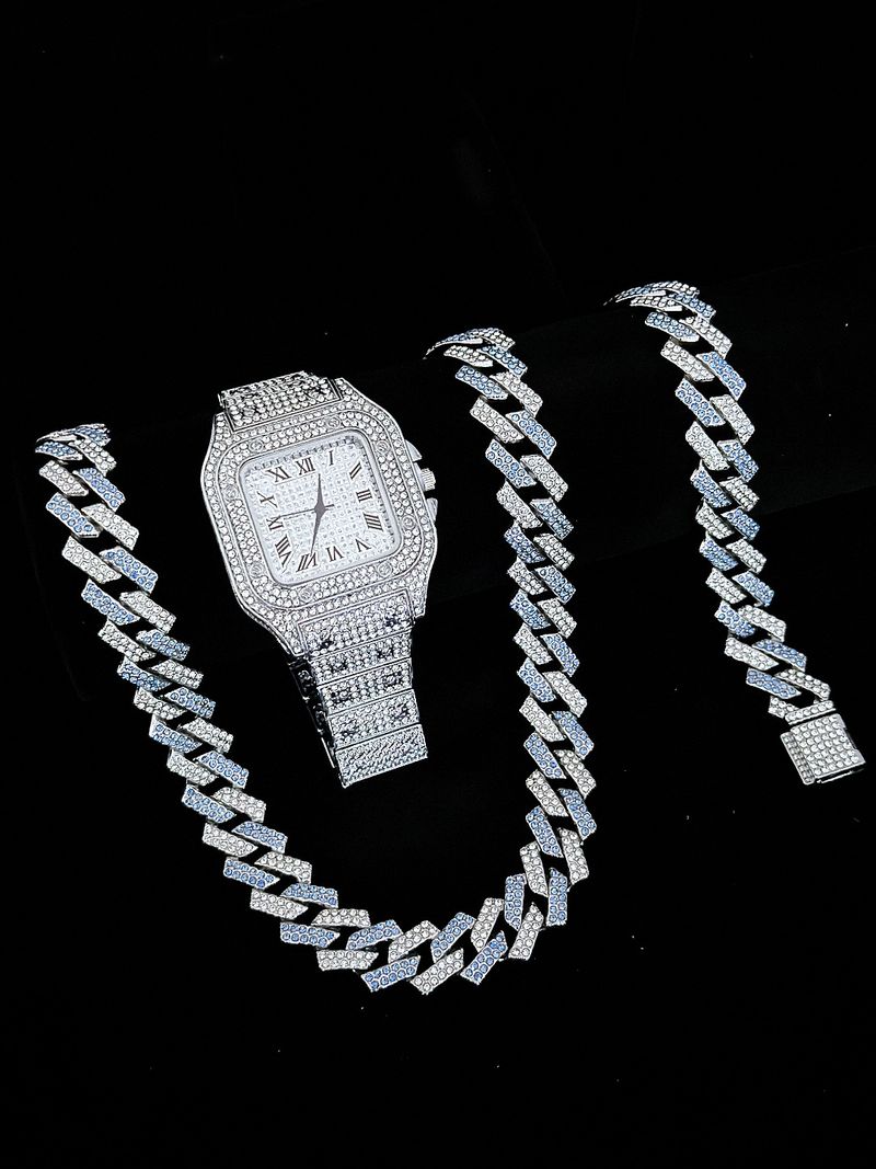 Men And Women's Jewelry - Stylish Square Watch Pendant Cuban Chain Necklace, Hip Hop Fashion Accessory, Trendy Unisex Gift, Gold And Silver Options_voghion.com