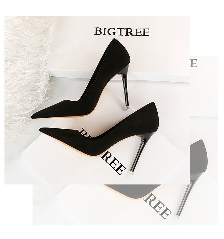 1829-7 Moda semplice super tacco alto in pelle scamosciata bocca poco profonda testa a punta discoteca sexy sottile donna single_voghion.com