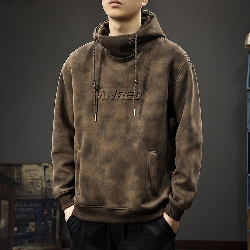 Felpa con cappuccio spessa da uomo, collo alto, stile retrò coreano, casual, autunno inverno_voghion.com