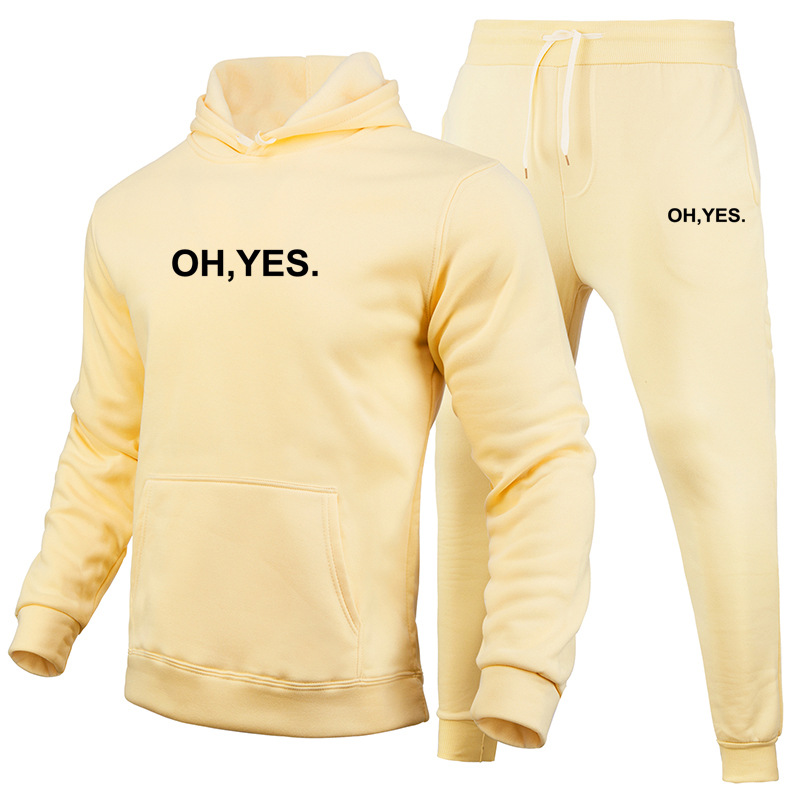 Automne et hiver hommes pull décontracté ensemble taille européenne blanc couleur unie ensemble brossé pull ample pantalon deux pièces ensemble_voghion.com