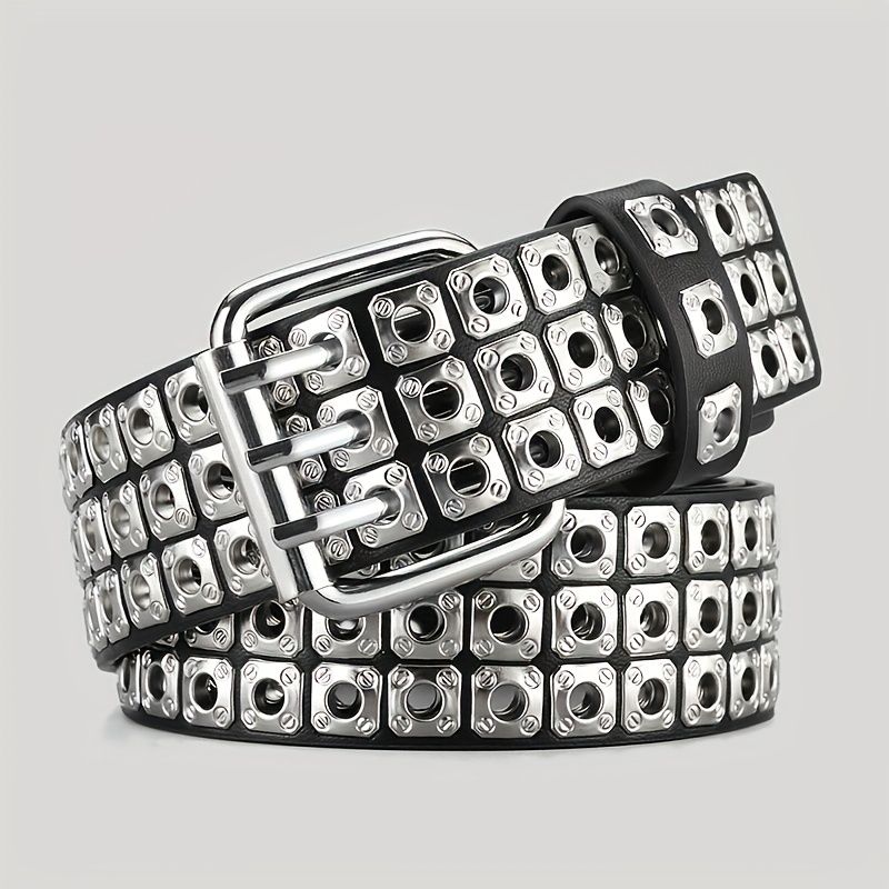 HOT Retro Square Rivet With Double Row Needle Buckle Women'S Belt Hip-Hop Rock Punk Y2k Style Jeans Men'S And Women'SBelt_voghion.com