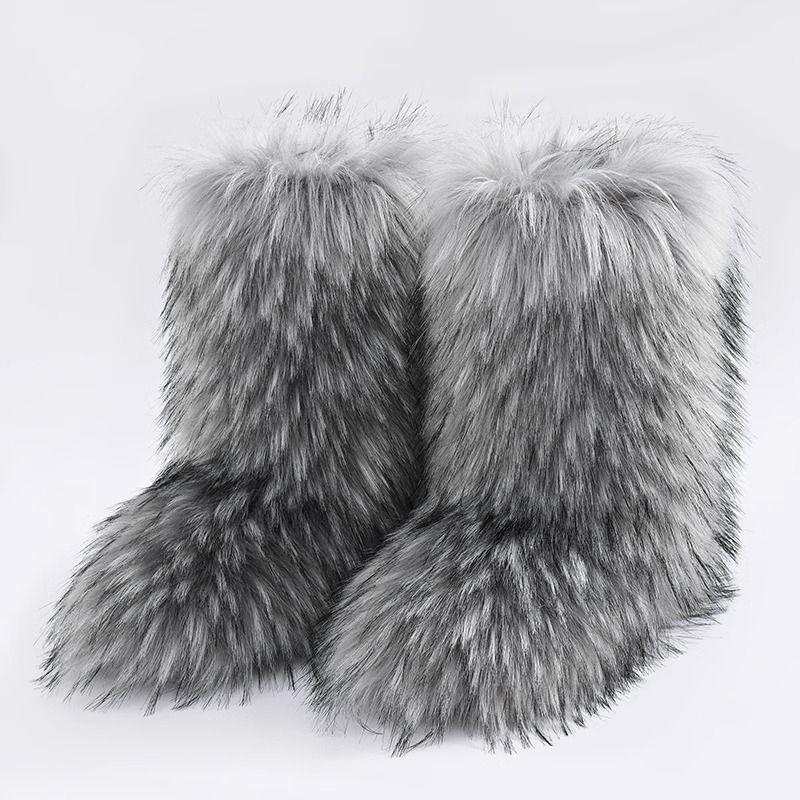 Winter snow boots Women's outer wear warm non-slip cross-border long fur mid-calf raccoon fur y2g fur boots_voghion.com
