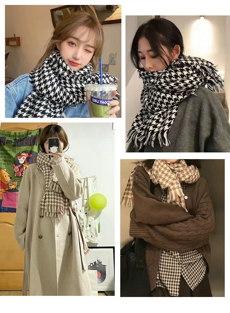Écharpe tricotée pour femme, version coréenne d'hiver, polyvalente, pour étudiante, couverture extérieure thermique, classique, tendance, à carreaux_voghion.com