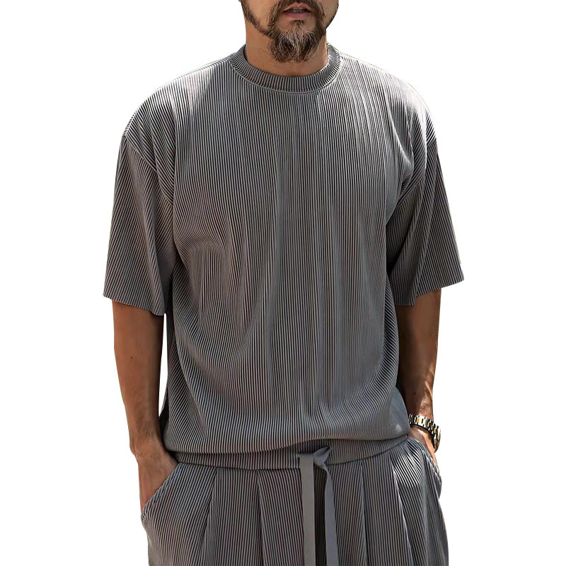 Herrenbekleidung Sommer Herren große Größe lockerer Anzug Kurzarm Shorts einfarbig Freizeitanzug Herren_voghion.com