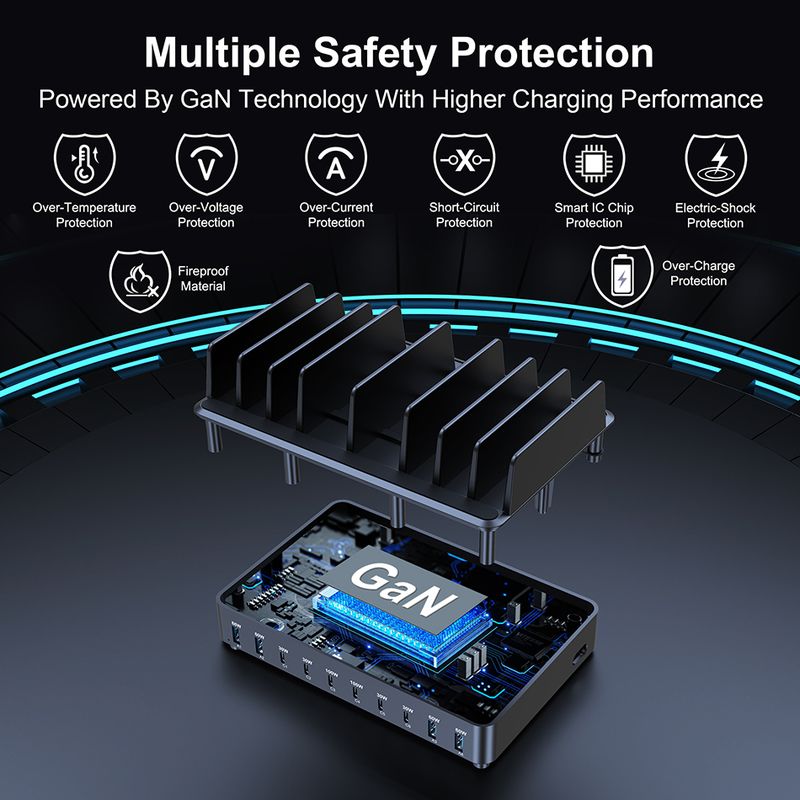 500W USB C Charger 10 Ports Gan Charging Station Stand PD 100W Fast Charge For Book Pro IPhone Samsung Laptops Tablets_voghion.com