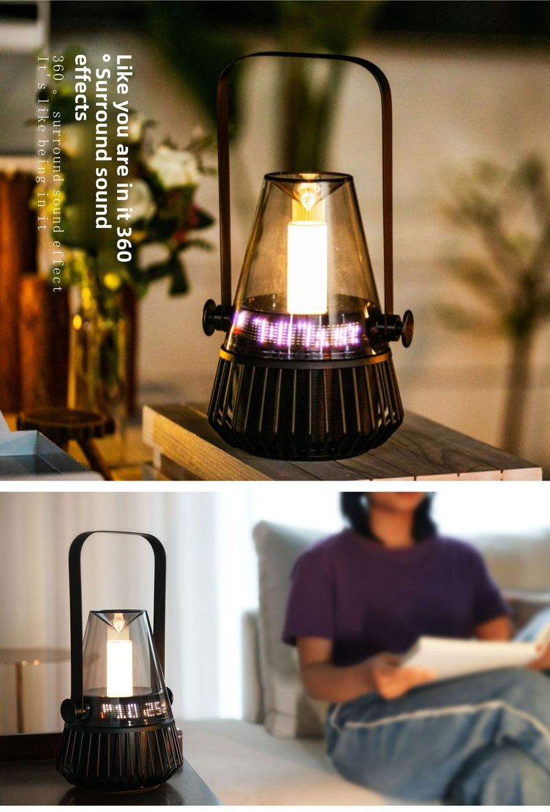 Enceinte Bluetooth d'extérieur : éclairage LED, réveil, alimentation mobile, affichage de la température, portable et étanche, idéale pour le camping et la randonnée._voghion.com