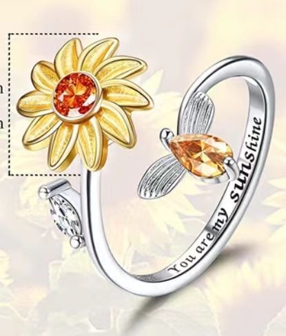 Rotating Engraving Adjustable Anxiety Open Stress Relief Zircon Ring For Women_voghion.com