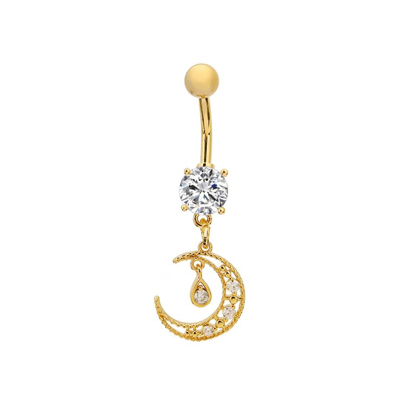 Piercing per ombelico con zirconi a forma di luna e goccia d'acqua - Elegante gioiello da piercing per la danza del ventre_voghion.com