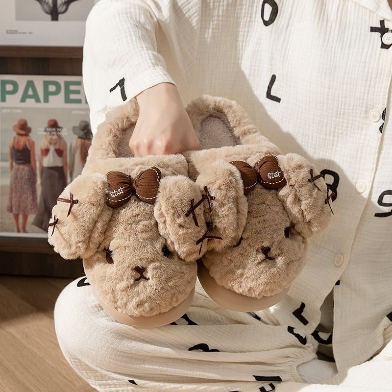 2025 Fall/Winter New Women's Cartoon Bow Cotton Slippers Fashionable Versatile Casual Shoes_voghion.com