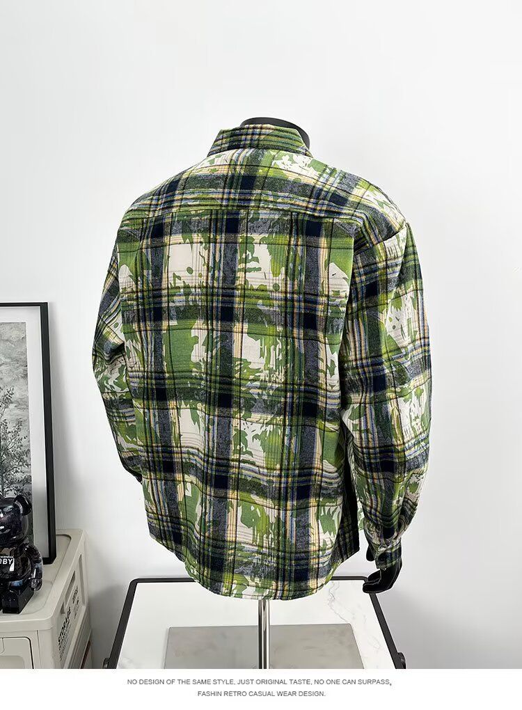 Herren-Langarmhemd mit Batikmuster und Karomuster – Stilvolles, locker sitzendes Freizeit-Overshirt mit Kentkragen für Frühling und Herbst_voghion.com