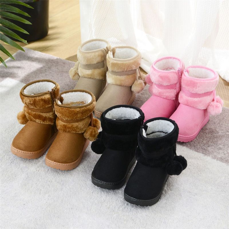 New Winter Furry Shoes Girls With Cute Hairball Baby Kids High Top Snow Boots Anti-proof Warmer School Children Fur Boot_voghion.com