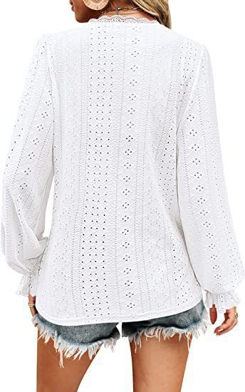 Maglietta con scollo a V da donna, nuova stagione 2025, autunno, casual, con maniche arricciate e traforate_voghion.com