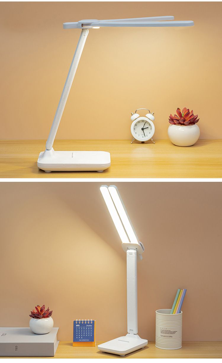 Faltbare LED-Schreibtischlampe mit USB-Aufladung, 360° verstellbarem Doppelkopf, Touch-Steuerung und Augenschutz, Helligkeit der Klasse AA, 90+ CRI, EU-CE-zertifiziert_voghion.com