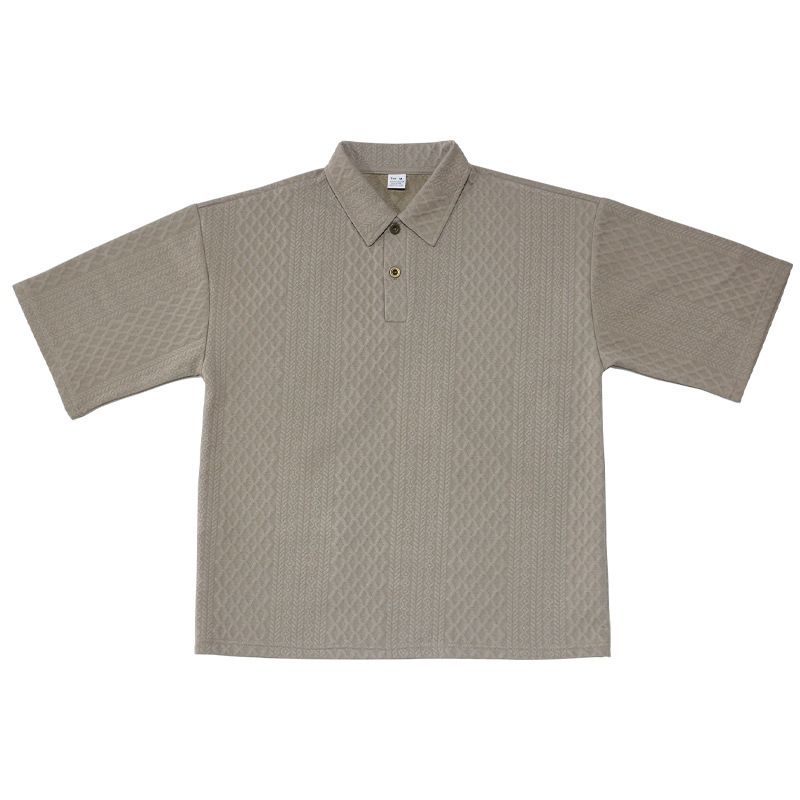 American Oversize Jacquard Strick-T-Shirt mit Umlegekragen für Herren, Sommer, lockere Passform, vielseitiges Oberteil_voghion.com