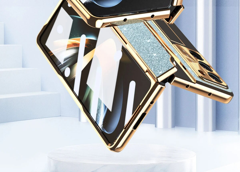 RENGZ Plating Leather Stand Hinge Protection Case Samsung Galaxy Fold 5 3 With Screen Protector Cover For Z Fold5_voghion.com