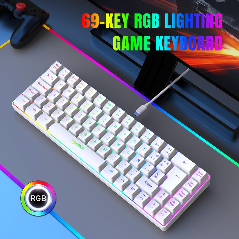 İspanyolca kablolu 69 tuşlu film RGB arkadan aydınlatmalı oyun klavyesi_voghion.com