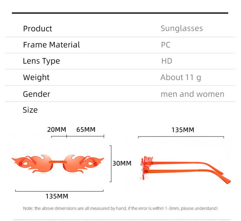 Fashion 1pcs Vintage Trendy Fire Flame Sunglasses Wave Rimless UV400 Outdoor Cycling Eye Glasses Personalized Party Accessories_voghion.com