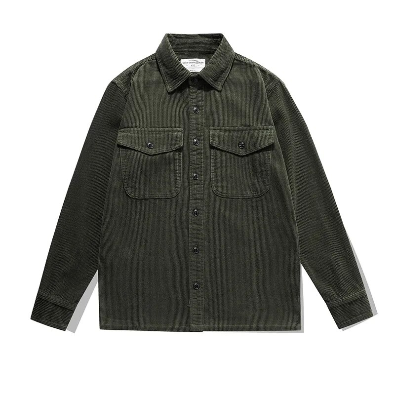 Japanische Retro Casual Herbst Winter Cord Hemd Männer Hohe Qualität Button Up Hemd Männlich Armee Grün Kaffee Langarm-shirt männer_voghion.com