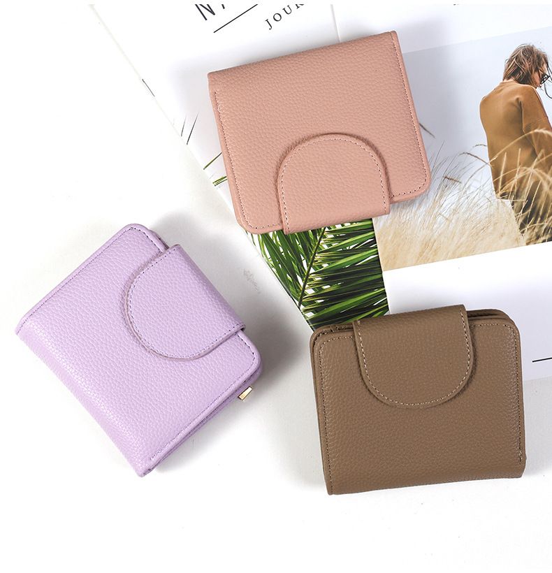 Kleine Brieftasche, kurze Dopamin-Farbe, passende Damen-Geldbörse, einfarbig, einfache multifunktionale Geldbörse, Kartentasche_voghion.com