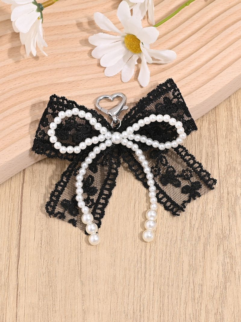 French Style Pearl Lace Bow Keychain For Women Sweet Elegant Earphone Case Bag Car Key Pendant_voghion.com
