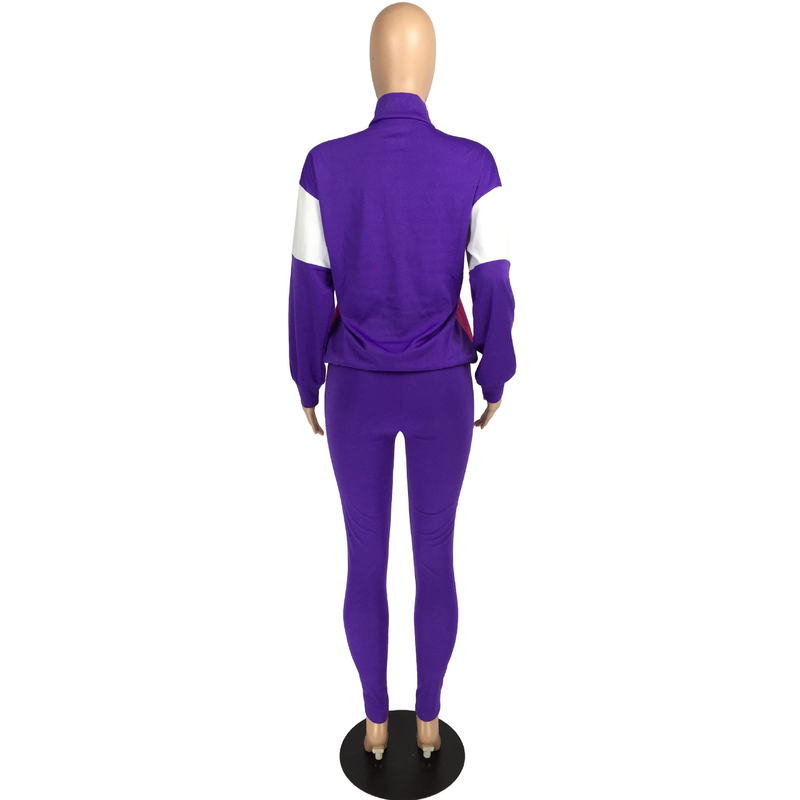 Zweiteiliger Freizeit-Sportanzug für Damen im Farb-Patchwork-Design_voghion.com