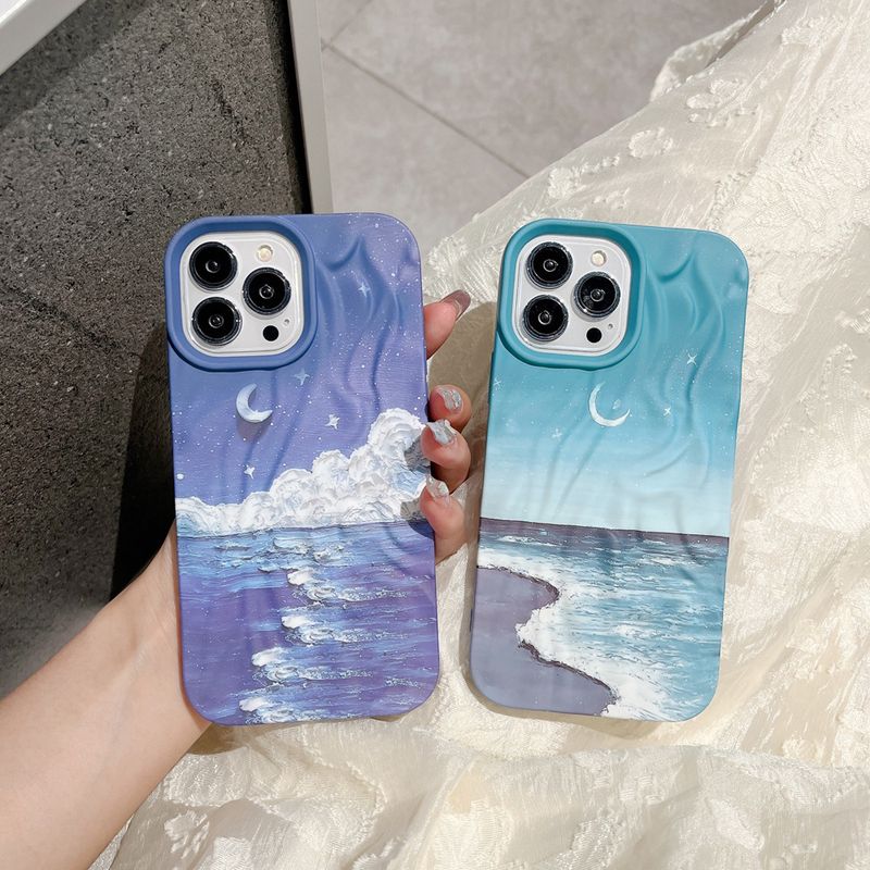 Handyhülle Wellenmuster Stärenhimmel a Mier gëeegent fir iPhone 14 Apple 15promax Handyhülle Skin Feel 13 Waasser Sticker 12_voghion.com