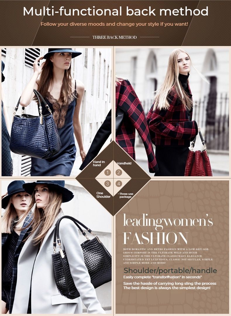 Augstas klases sieviešu rokassomas, modernas krokodila raksta, jaunas Eiropas un Amerikas pusmūža sieviešu plecu somas iepirkšanās un iepazīšanās vajadzībām_voghion.com