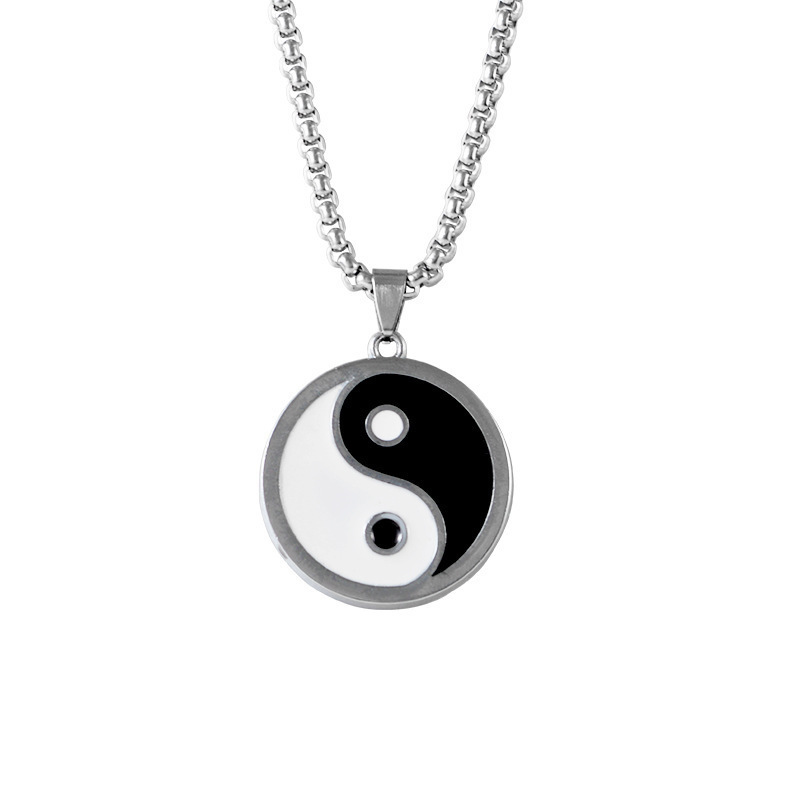 Collier créatif Taiji Bagua boussole en acier titane et acier inoxydable, accessoires de marée Disco, pendentif chaîne de pull_voghion.com