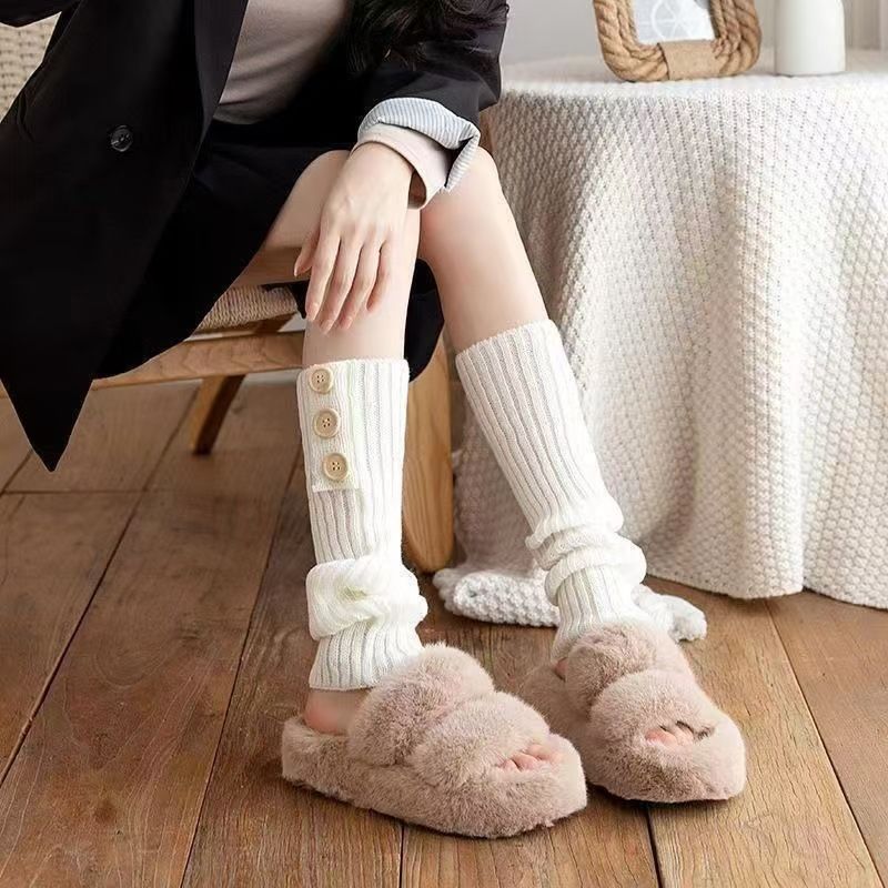 Weiße gestrickte Florsocken, Kindergarn, Mittelrohr, verlängerte Beinabdeckung, Herbst Winter JK warmes und würziges Mädchen kalt_voghion.com