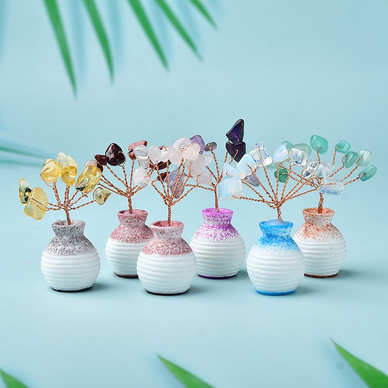 Mini Small Vase Crystal Cross-Border Desktop Ornament Handmade Amethyst Tree_voghion.com