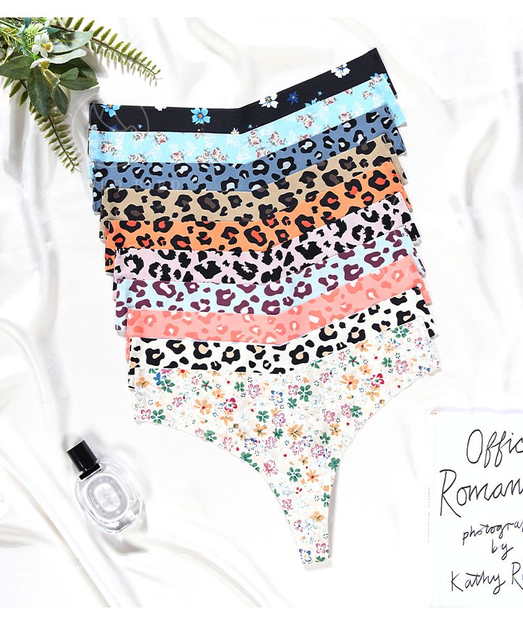 sexy T Pants Low Waist Large Size Breathable Pure Cotton Crotch Underwear Seamless Ice Silk Quick Drying Ladies Leopard Print Thong_voghion.com
