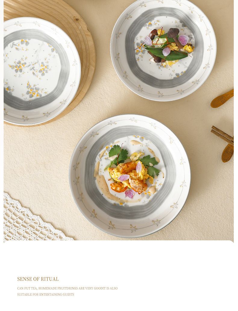 Conjunto de pratos de cerâmica - Pratos fundos de estilo japonês para refeições em casa - Novo design de talheres_voghion.com