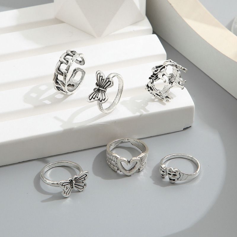 Ready Stock 8 Teil/Set Retro Böhmen Kreis Zirkon Perle Set für Frauen Elegante Vintage Herz Stern Geometrische Ring Modeschmuck_voghion.com