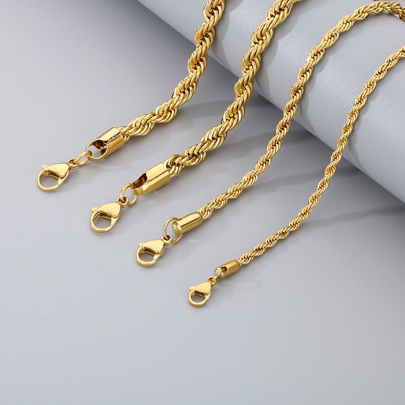 Braccialetti da uomo con corda intrecciata, popolare, semplice, in acciaio inossidabile con oro 18k, per uomo e donna._voghion.com